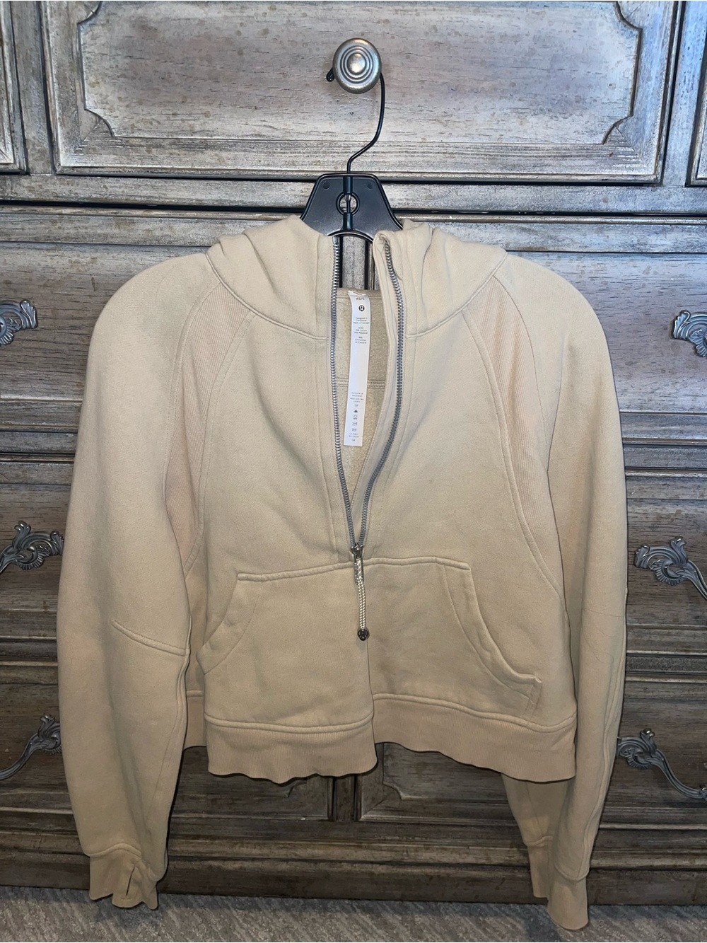 Lululemon Scuba Half-Zip Hoodie Cropped Sweatshirt in neutral beige color sz 4 - Picture 3 of 13